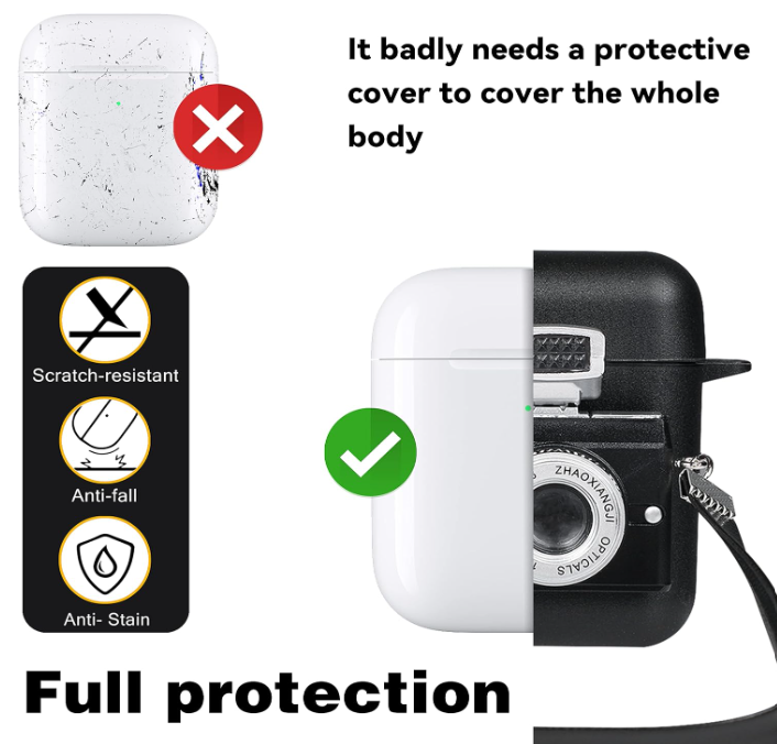 Protector Airpods con cámara simuladora vintage